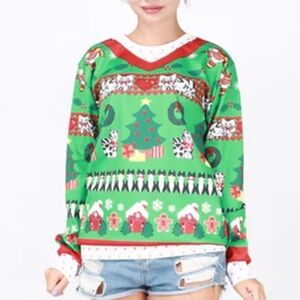 Faux Real Women's 3D Photo Realistic Ugly Christmas Sweater Sweatshirt w Cats, M